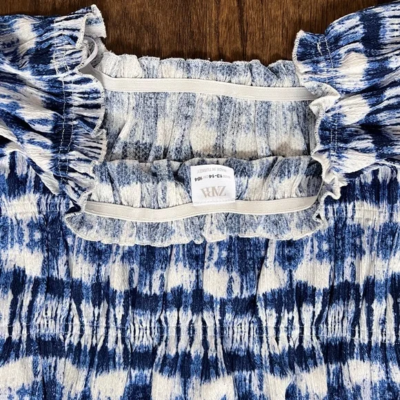 Zara Girls NWOT Blue Tie-Dye Cropped Puff Sleeve Top Sz 10/12–13/14 - Picture 14 of 15